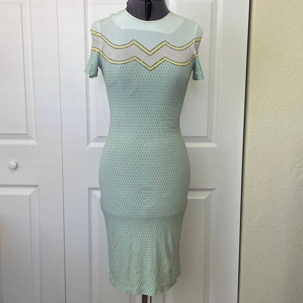 Tory Burch Green Mosaic Printed Casual Stretch Dress • Size XS  🔴